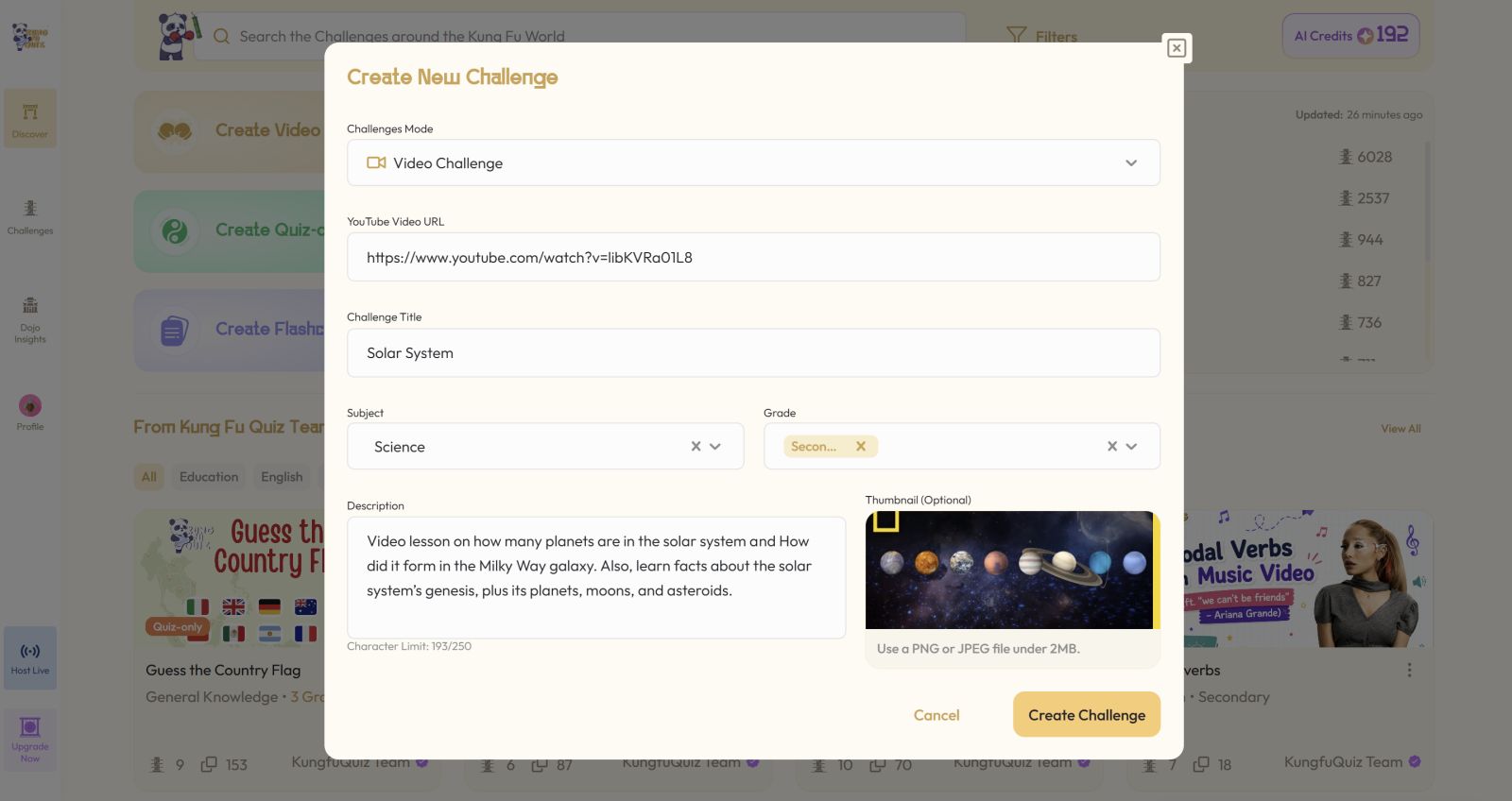 Create Video Challenge in Kung Fu Quiz Sifu