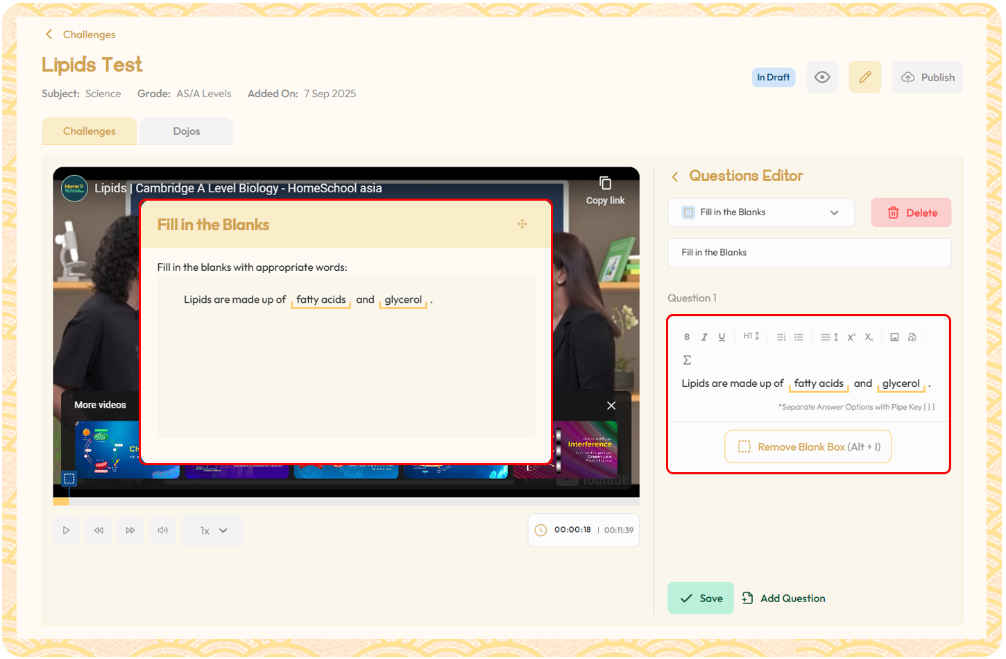 Video Quizzes with Challenges